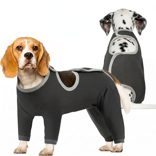 Image of IDOMIK Dog Recovery Suit After Surgery,Long Sleeve Dog Surgical Onesie for Surgery,Soft Breathable Pet Pajamas Anti Shedding,Adjustable Bodysuit Prevent Licking Wound,Cone Collar Alternative,Gray,S