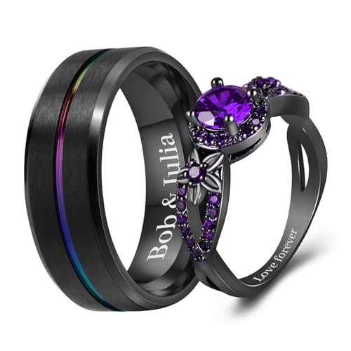 3UMeter Personalized Promise Ring For Couples Wedding Ring Set for Him and Her Matching Couple Rings Wedding Engagement Gift for Couples 2Pcs