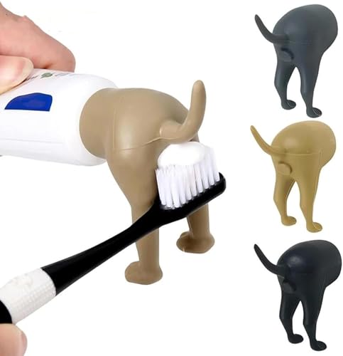 Funny Pooping Dog Butt Toothpaste Caps Squeezer 3pcs Adult Toothpaste Dispenser for White Elephants Gag Gifts Bathroom Accessories