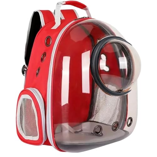 Image of VAYINATO Astronaut Transparent Space Bubble Portable Pet Backpack Travel Carrier, Convenient Travel for Small Dog and Cat | Waterproof, Comfortable and Breathable (Red) By Petzlifeworld