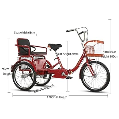 20-Zoll-Dreirad für Erwachsene Faltbare 3-Rad-Fahrräder Damendreirad mit Rücksitz + Korb, der Rücksitz kann Zwei Kinder als Geschenk für Eltern mitbringen(Color:beige Double Chain) – Bild 3