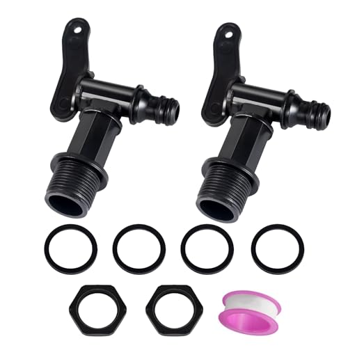 Gfamous 2 Pièces Robinet Reservoir Eau de Pluie,Robinet de Jardin 3/4'',Robinet Cuve Plastique,Avec rondelles et boucles filetées,pour le Jardin, l'Industrie, Recuperateur Eau de Pluie（noir）