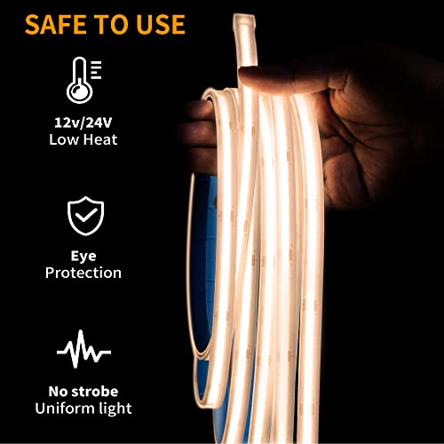 Visdoll Cob Led Strip Lights Ip65 Waterproof 16.4Ft/5M 3000K Warm White, Dc24V Cri90+ Bright Flexible Led Tape Light 320Leds/M For Outdoor Indoor Home Decor,Office,Diy Lighting(Adapter Not Included) #TOP3