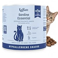 KatKare Hypoallergene Gefriergetrocknete Katzensnacks für empfindliche Katzen - Monoprotein Katzen Leckerlis Getreidefrei, ohne Zusatzstoffe, Monoprotein Proteinquelle - Sardine Essential - 70g