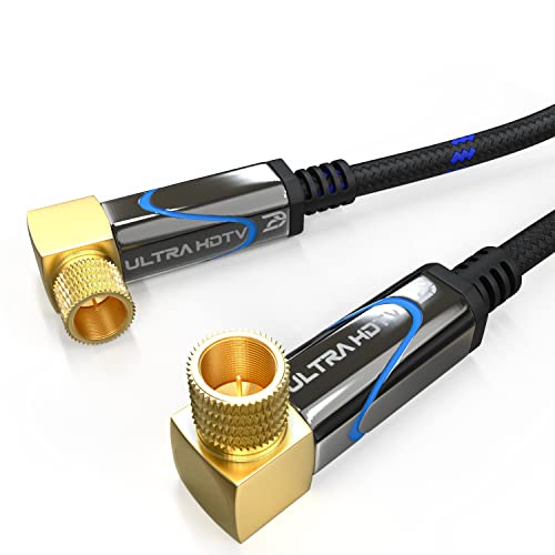 Ultra HDTV Kabel antenowy SAT by, kabel satelitarny, kabel koncentryczny 2x kątowy, wtyczka F (90° stopni) do wtyczki F (90° stopni), metalowa wtyczka do telewizora, HDTV, radia, DVB-T, DVB-C, DVB-S