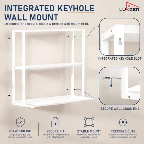 Image of Lukzer Wall Mounted Study Table with Multipurpose Storage Shelves (MMR-007 /White & White) Engineered Wood & Metal Frame, Space Saving Work Desk for Laptop, Bookshelf, Decor & Home Office (83x79x40 cm)