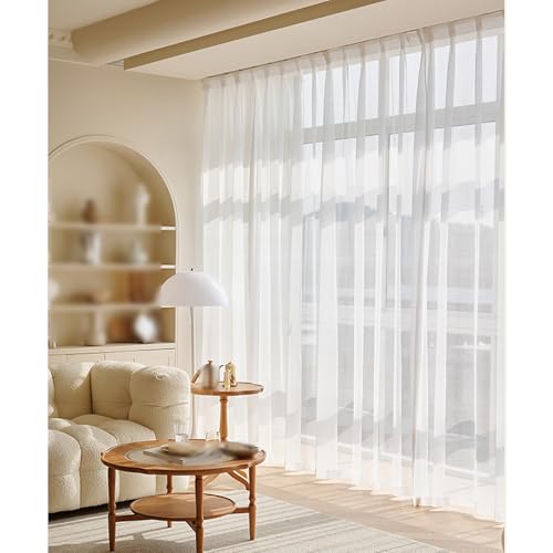 Translucidas Visillos Cortina, Suave Privacidad Decorativas Gasa Drapes Ventana Vertical para Ventanas para Balcon Cuarto Comedor, 1 Panel(Ancho x Alto)(White,182x243cm(72x96in))