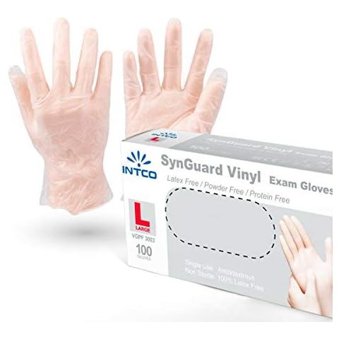 VENSALUD - Disposable Vinyl Gloves. Powder FREE. Box of 100 gloves. Color: White (L) Cover