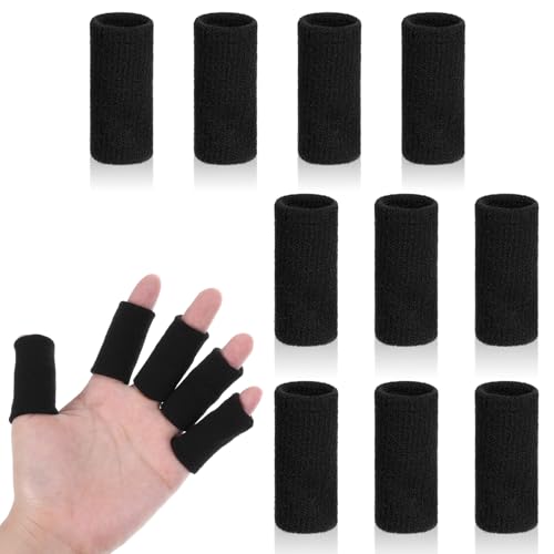 Dimeho Fingerschutz, 10 Stück Elastische Fingerbandage den Sport Verstellbare Dehnbare Fingerhülle Fingerschützer Kompressions Fingerhülsen Fingerstütze zur Fingerschmerzen (Schwarz)