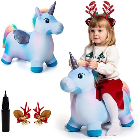 EVERICH TOY Unicorn Bouncy Horses Inflatable Plush Hopping Toy, B...