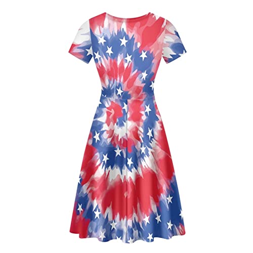 Image of POLERO Women Puffy Swing Elegant Party Midi Dresses Short Sleeve Round Neck A-Line Dress