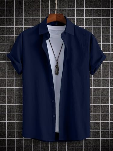 Image of ROYALICA Regular Fit Self Design Solid Spread Collar Casual, Formal Shirt for Men | Shirt for Men, Shirt for Men Design, Shirt, Shirt Gents, Shirts for Men (M, Navy Blue)