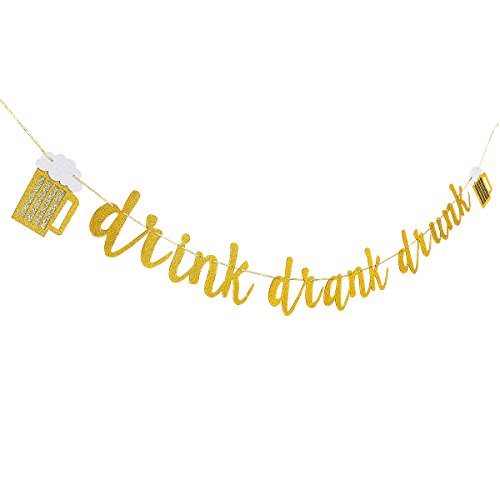 Gold Glittery Drink Drank Drunk Banner And Gold Glittery Circle Dots Garland(25Pcs Circle Dots)-Bar Sign Bachelorette Wedding Birthday Party Decoration #TOP1