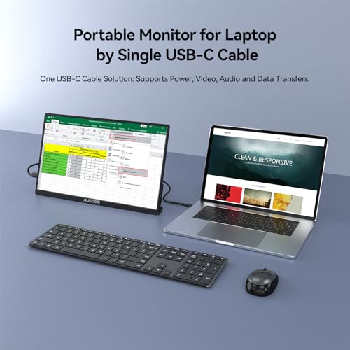 Image of AUSDOM 15.6 Portable Laptop Monitor: FHD 1080P 15.6 inch Portable Second Screen External Travel Monitor, HDMI USB-C Powered Extra Mobile Computer Secondary Display Additional for Laptop MacBook