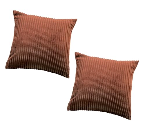 Image of RD TREND Cushion Cover Set of 2, Decorative Sofa Living Room Home Square Cushion Covers 24 Inch x 24 Inch, Aesthetic Corduroy Striped Double Sided (Coffee)