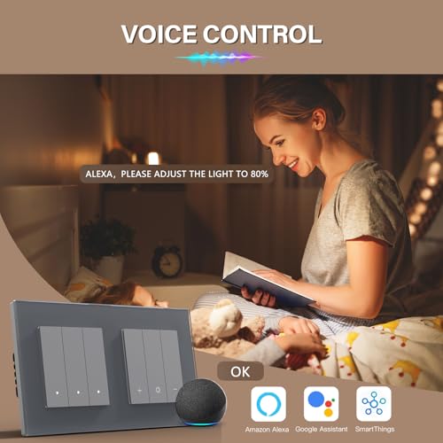 BSEED WIFI 3 Fach 1 Weg Lichtschalter mit Smart Dimmer Compatibel mit Google Home und Alexa Neutrale Leitung Benötigt, Grau