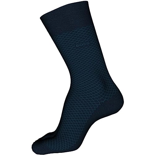 BOSS Men's Dean Mercerized Cotton Micro-Design Dress Sock, Navy, 5-13 UK