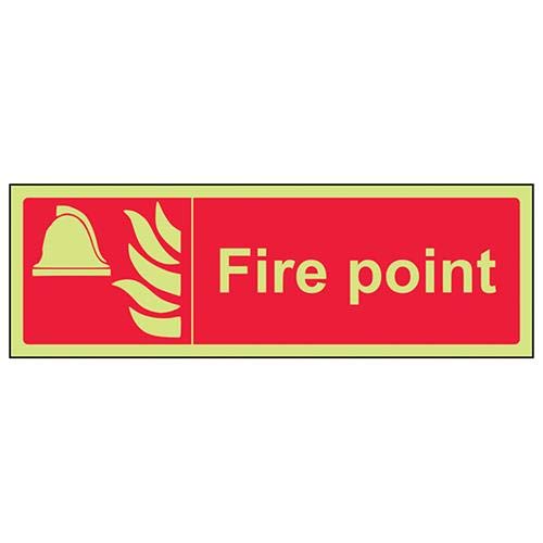 VSafety 13028AX-G "Fire Point" Equipment Sign, Glow In Dark, 1 mm Plastic, Landscape, 300 mm x 100 mm, Red