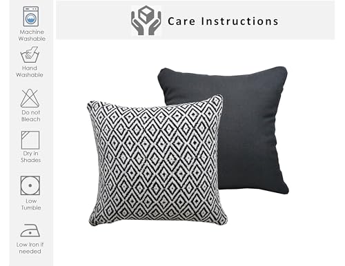 Image of 16x16 Inch Reversible Pack of 2 Black Cotton Argyle Woven Throw Pillow Covers for Couch Sofa Bed Home Decoration Restaurant | Size 40 x 40 cm