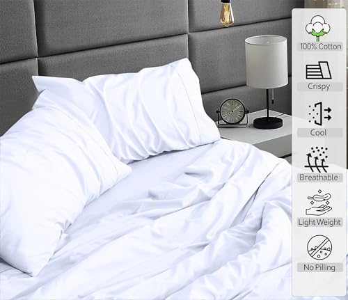 RUVANTI 100% Cotton Twin Sheets Set, 3 Pieces, Soft & Breathable Percale Weave Bedding, Deep Pocket 16", Hotel Standard, Crisp Cool Feel, Durable, Perfect Dyed Bed Sheet, Bright White