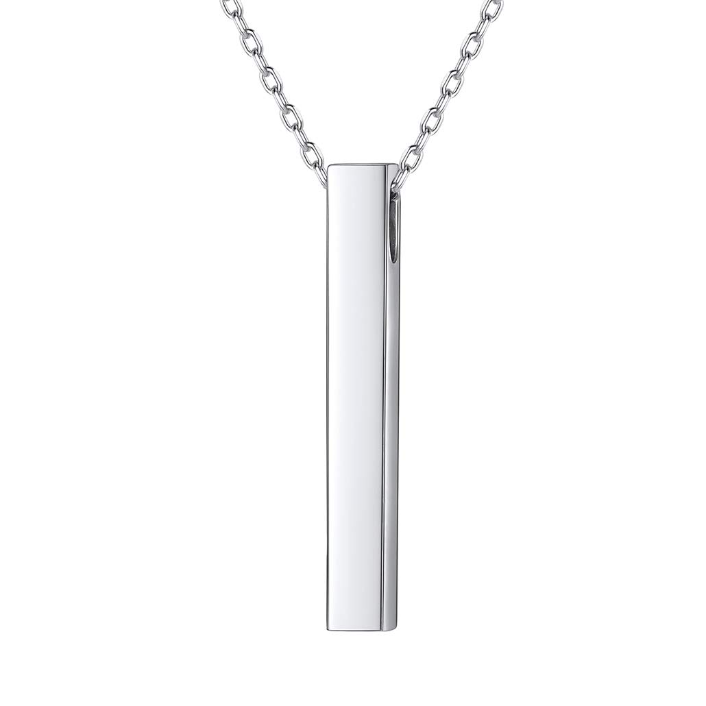 Silvora S925 Plata Barra Cuboide Vertical 3D Colgante Collar Ajustable 46cm + 5cm, Color Platino Dorado Rosado, con Caja de Regalo
