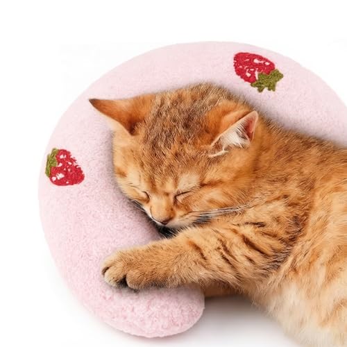 Maiiu Cat Pillow Ultra Soft Fluffy Half Donut Cat Calming Pillow with Cute Pattern Cat Pillow for Indoor Cats Relieve Pet Anxiety and Provide Joint Support Machine Washable.(Pink)