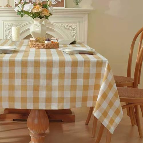 gillhov Checkered Tablecloth Rectangle Gingham Table Cloth Washable Cotton Linen Buffalo Plaid Table Cover for Picnic Kitchen Dining Room, Orange and White,55 * 55 inch