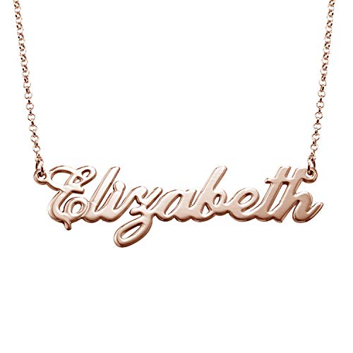 MyNameNecklace Elizabeth - 18K Rose Gold Plated - Name Necklaces - Personalized Engraved Names Pendant Jewelry Rose Gold Plating (Elizabeth-18K Rose Gold Plated)