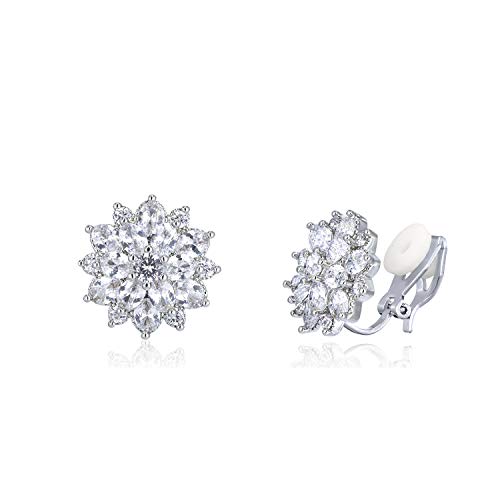YOQUCOL Bright Cubic Zirconia Crystal Snowflake Flower Shape Clip On Stud Non Pierced Earrings For Women Girls