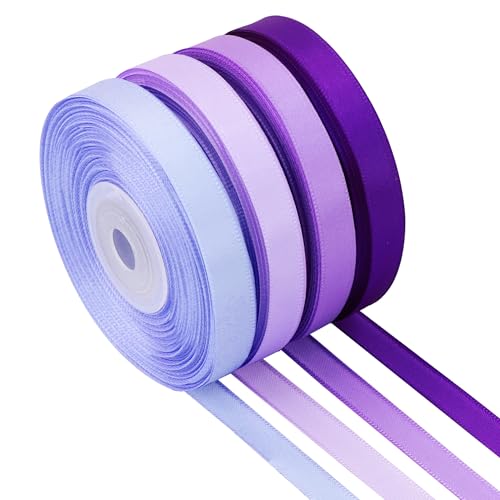TONIFUL 3/8 Inch Purple Satin Ribbon 4 Rolls 100 Yards Purple Lavender Thin Ribbon for Gift Wrapping Flower Bouquet Crafts Bridal Baby Shower Birthday Wedding Valentines Decor (25Yd/Roll)