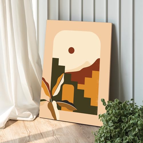 PAINTINGMANTRA Stretched Modern Canvas Wall Art Painting, Boho Tropical Artwork for Living Room, Home, Bedroom, Office Decoration (Set of 1, 16x22 Inch)