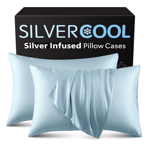 Silver Infused Set Cooling Pillow Cases with 7% Silver Stays Fresh & Silky Soft Better Than Silk Set of 2 Cool Pillowcases with Envelope Closure for Hot Sleepers (Lakeblue Queen (20 x 30))