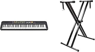 Yamaha PSR-F52 Digital Keyboard, black - Compact digital keyboard & RockJam RJX29 Double Braced Adjustable Keyboard Stand with Locking Straps, Black
