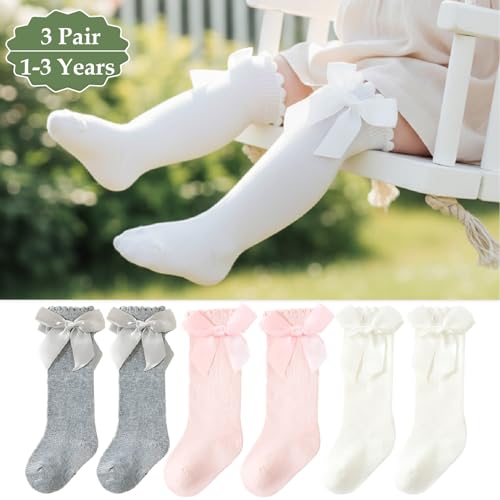 Image of SYGA Baby Long Socks Cotton, Over The Knee, No Tightness, High-Top, Bow Pattern