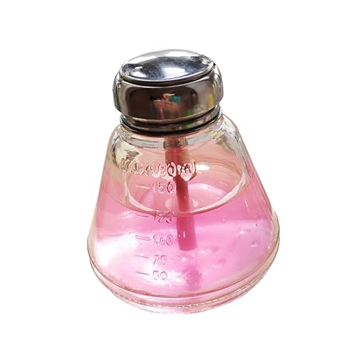 SOLUSTRE 1pc 180ml Drop-shaped Glass Nail Polish Remover Press Bottle Refillable Pump Top Easy Dispenser for Liquid Storage