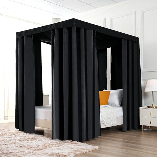 Black Canopy Bed Curtains, Four Corner Post Bed Curtains for Adults and Girls Bedroom Decoration, 90% Blackout Private Space Bed Drapes, Full