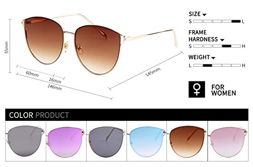 Oversized Sunglasses for Women, Mirrored Cat Eye Sunglasses with Rimless Design U2254