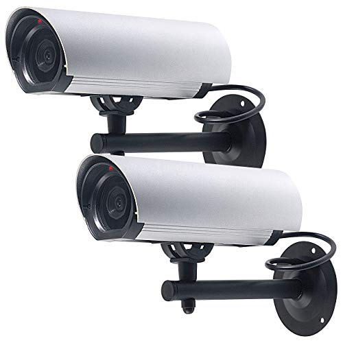 Außenkamera Attrappe: 2er-Set Profi-Überwachungskamera-Attrappen Alu-Gehäuse mit LED (Dummy-Cam)