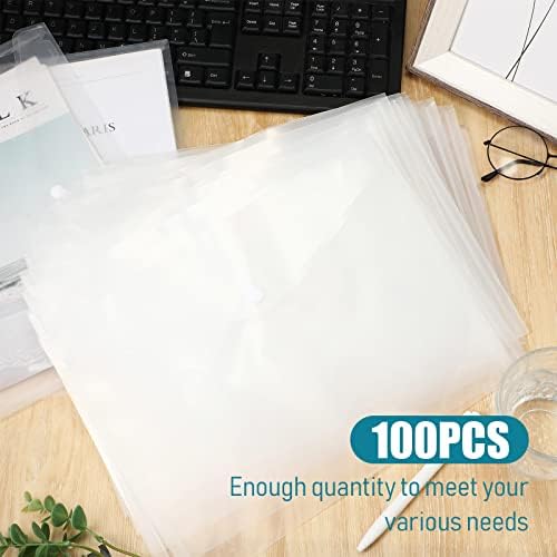 100 Pcs Clear Envelopes with Snap Button Closure A4 Letter Size Plastic Envelope Folder Poly Document Envelopes with Button Closure File Folders for School Home Office (Clear, Simple Style)