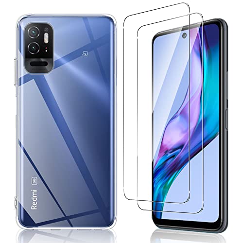 For Xiaomi Redmi Note 10T ガラスフィルム＋ケース Ubefuu 旭硝子製 強化ガラス 9H硬度 高透過率 tpu ケース クリア 耐衝撃 防塵 指紋防止 黄変防止