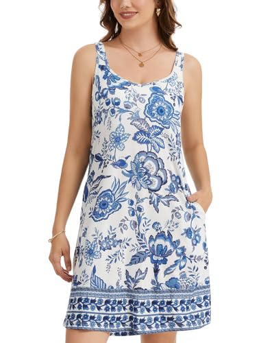 Image of ANYFITTING Built in Bra Summer Dresses for Women 2025 Casual Short Dress with Pockets Mini Floral Sundresses