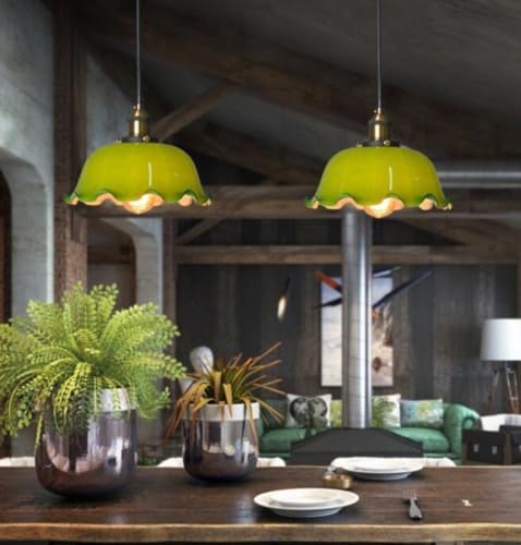 Luminaire Suspendu Salon Chambre Salle à Manger Verre Vert Vintage E27