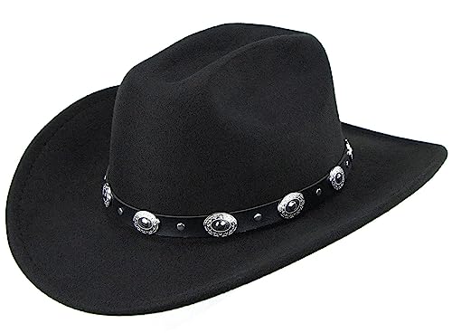 Sombrero clásico de vaquero y vaquera de fieltro negro para mujeres y hombres, decoración con cinturón occidental Bukle, negro-D, 7-7 1/4