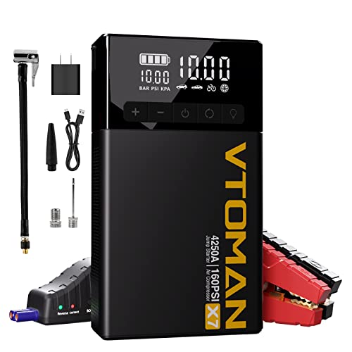VTOMAN X7 Jump Starter with Air Compressor, 160PSI Auto-Off Tire Inflator
