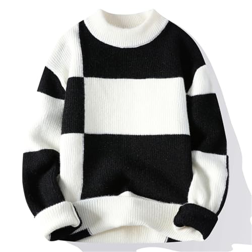 Men Plaid Loose Pullover Sweater Long Sleeve Crew Neck Patchwork Casual Knit Jumper3