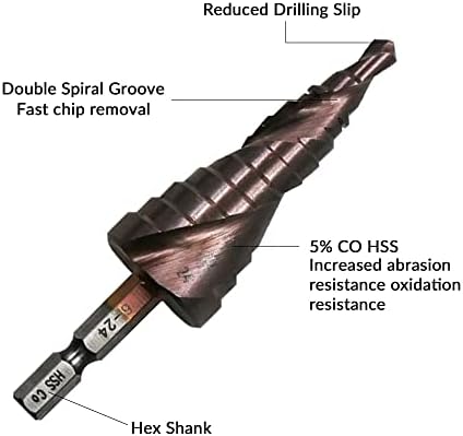 Aedcbaide Step Drill Bit 6-24mm, M35 HSS Spiral Grooved Cone Cutter, Cone Drill Bit, Titanium Hole Cutter Bit Step Drill Bit for Metal DIY Plastic Wood Aluminum Copper