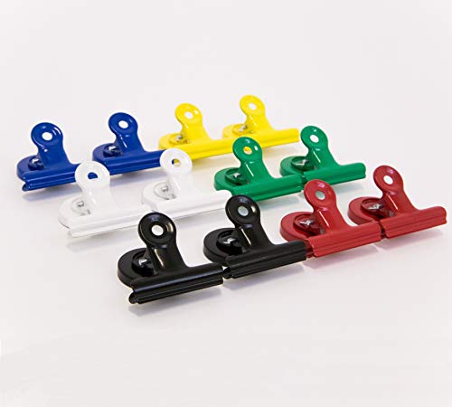 Bullseye Office - Colorful Magnetic Bulldog Binder Clip Magnets. Perfect Magnetic Clips for Fridge, Whiteboard, Office and Home - (12 Pack, Assorted Colors)