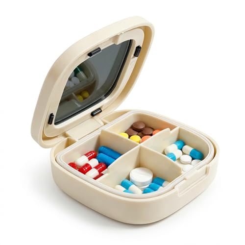 小型ピルケース ケース 小分け 4分割 携帯用 出張用 旅行用 防湿 密閉 サプリメントケース サプリケース 小分け 薬入れ 薬収納 薬入れケース コンパクト 持ち運び便利 ポータブル 小型ジュエリーケース(ホワイト)