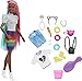 Barbie Leopard Rainbow Hair Doll (Brunette) with Color-Change Hair Feature, 16 Hair & Fashion Play Accessories Including Scrunchies, Brush, Fashion Tops, Cat Ears, Cat Purse & More