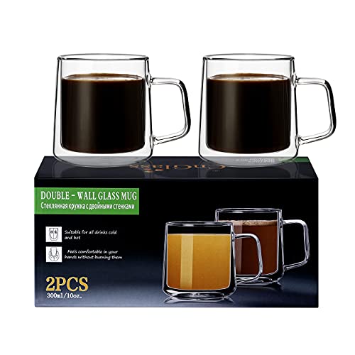 Cnglass 10Oz Glass Coffee Mugs,Double Wall Insulated Glass Mugs With Handle,Clear Espresso Mugs For Latte,Cappuccino,Tea Bag,Set Of 2 #TOP6